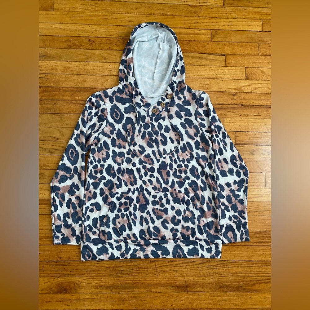 Leopard Print Hoodie Women's Large All Over Print Lightweight